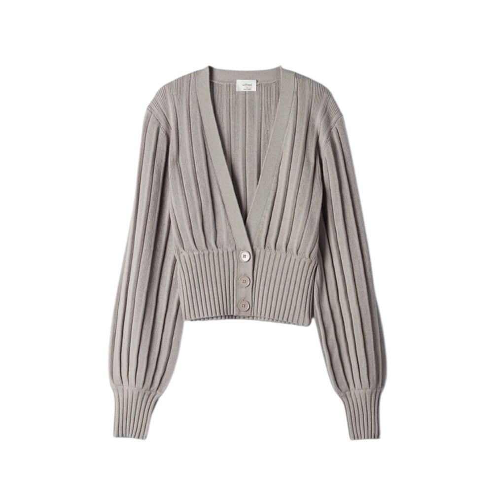 Wilfred Aritzia Sweater Womens S Plunging Knit Wool Button Cropped Top Gray Grey